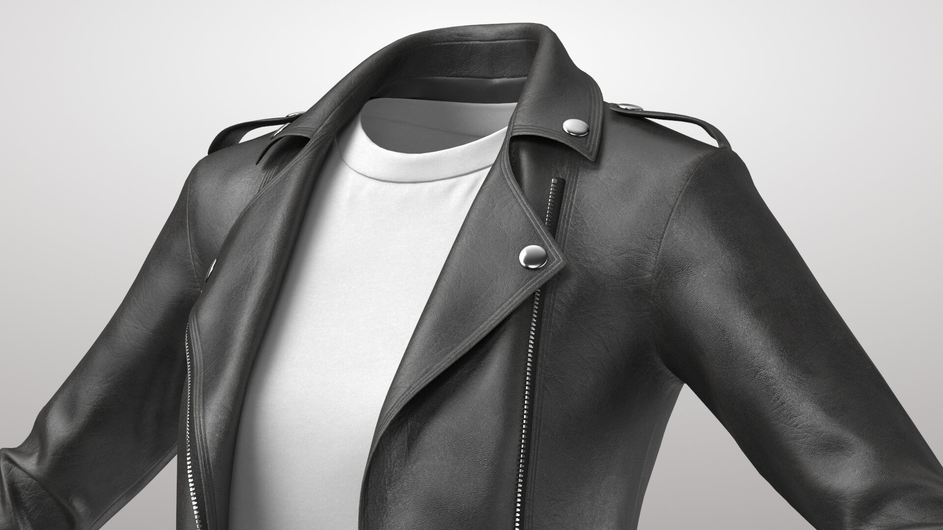 Female Leather Jacket 1v and T-Shirt 2v 3D Model