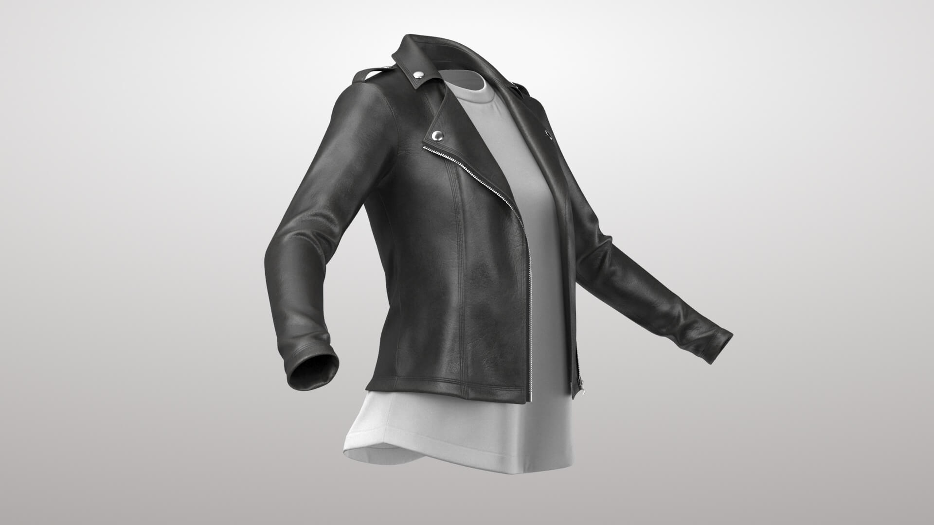 Female Leather Jacket 1v and T-Shirt 2v 3D Model
