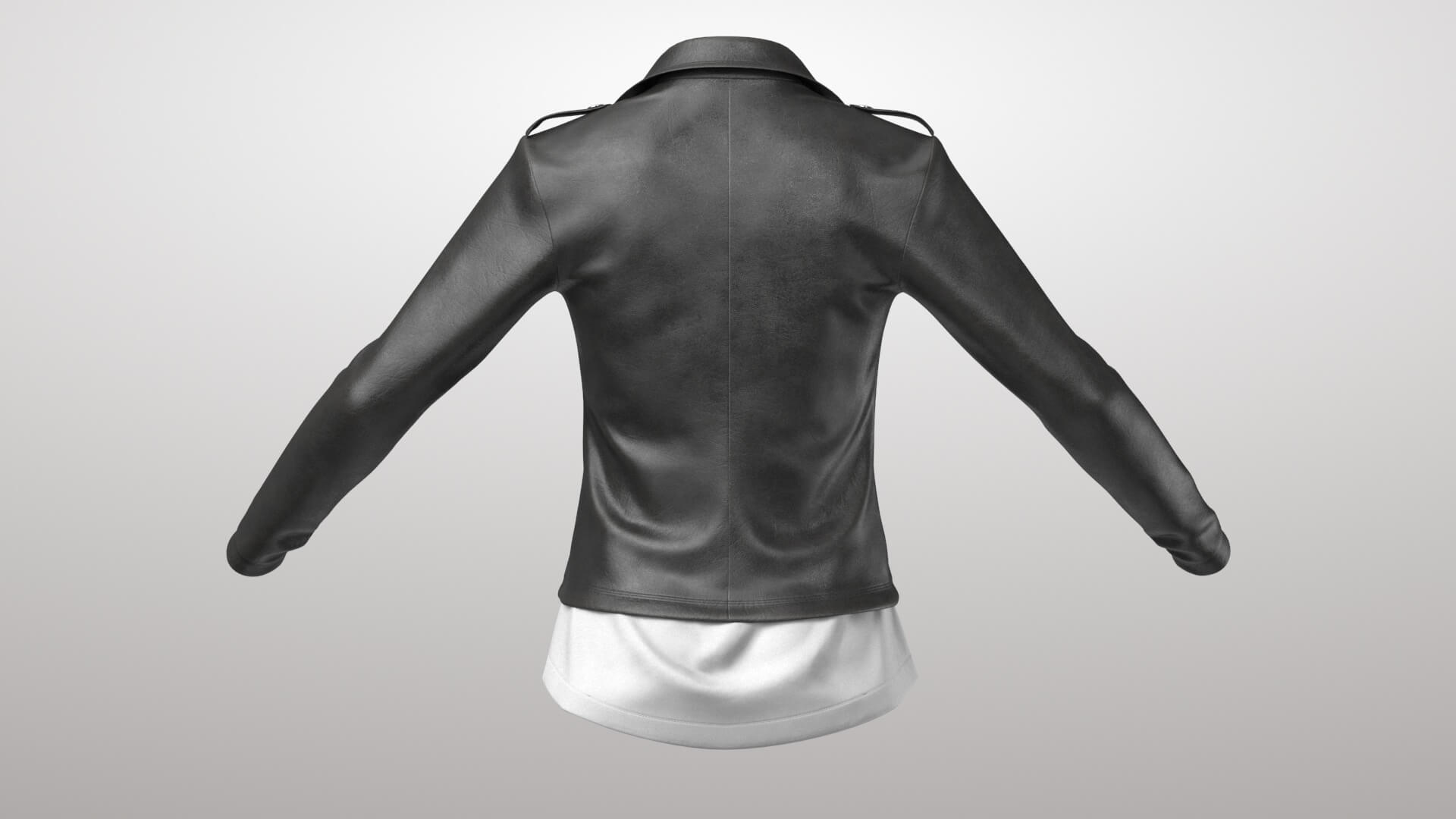 Female Leather Jacket 1v and T-Shirt 2v 3D Model