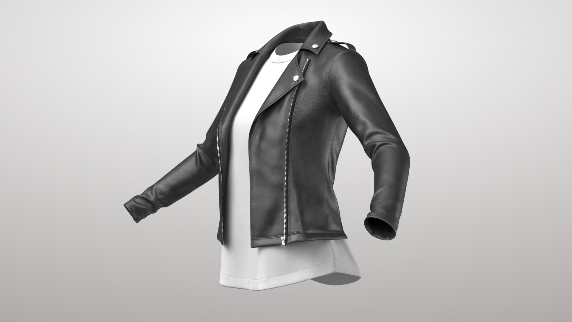 Female Leather Jacket 1v and T-Shirt 2v 3D Model