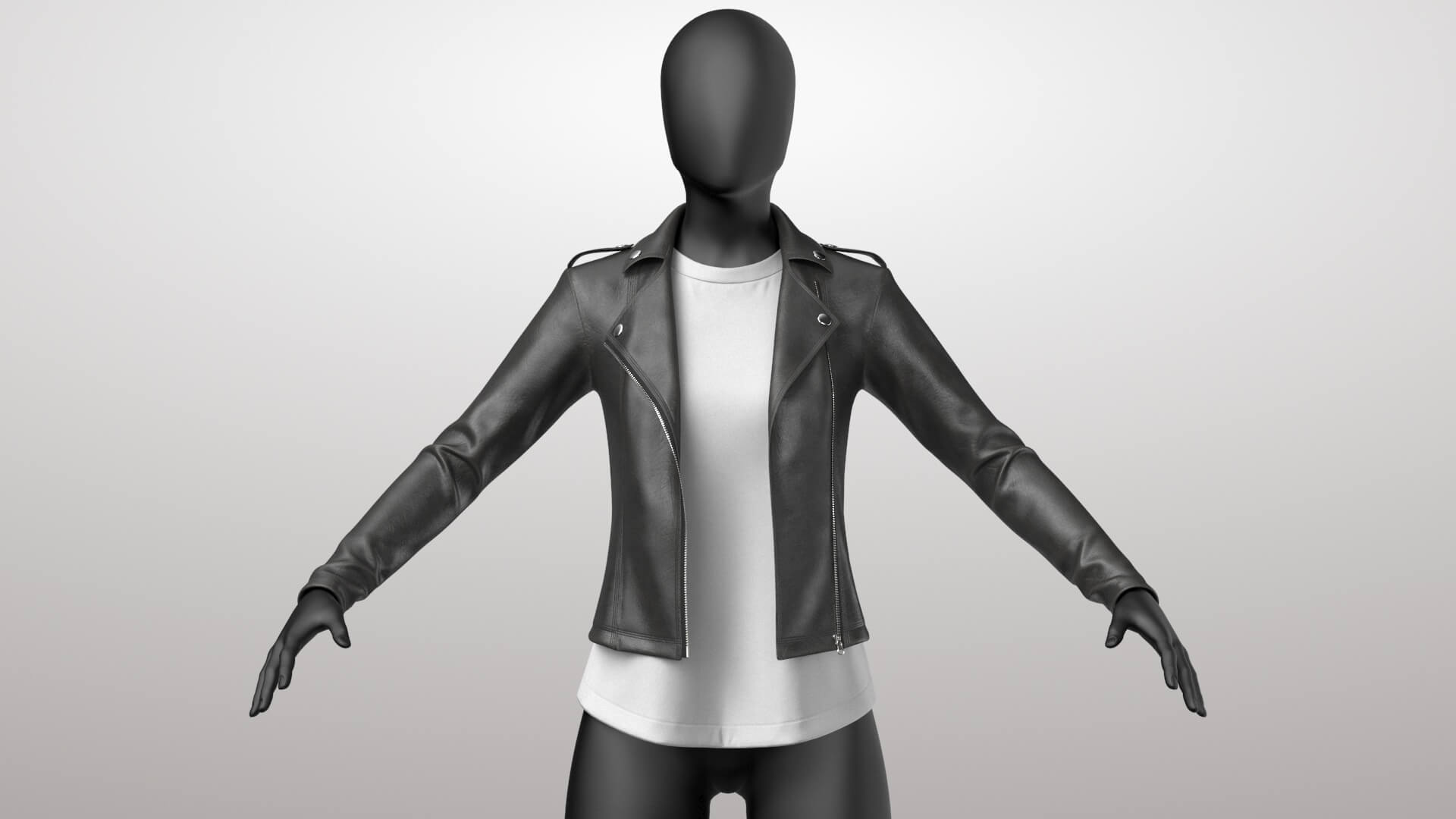 Female Leather Jacket 1v and T-Shirt 2v 3D Model