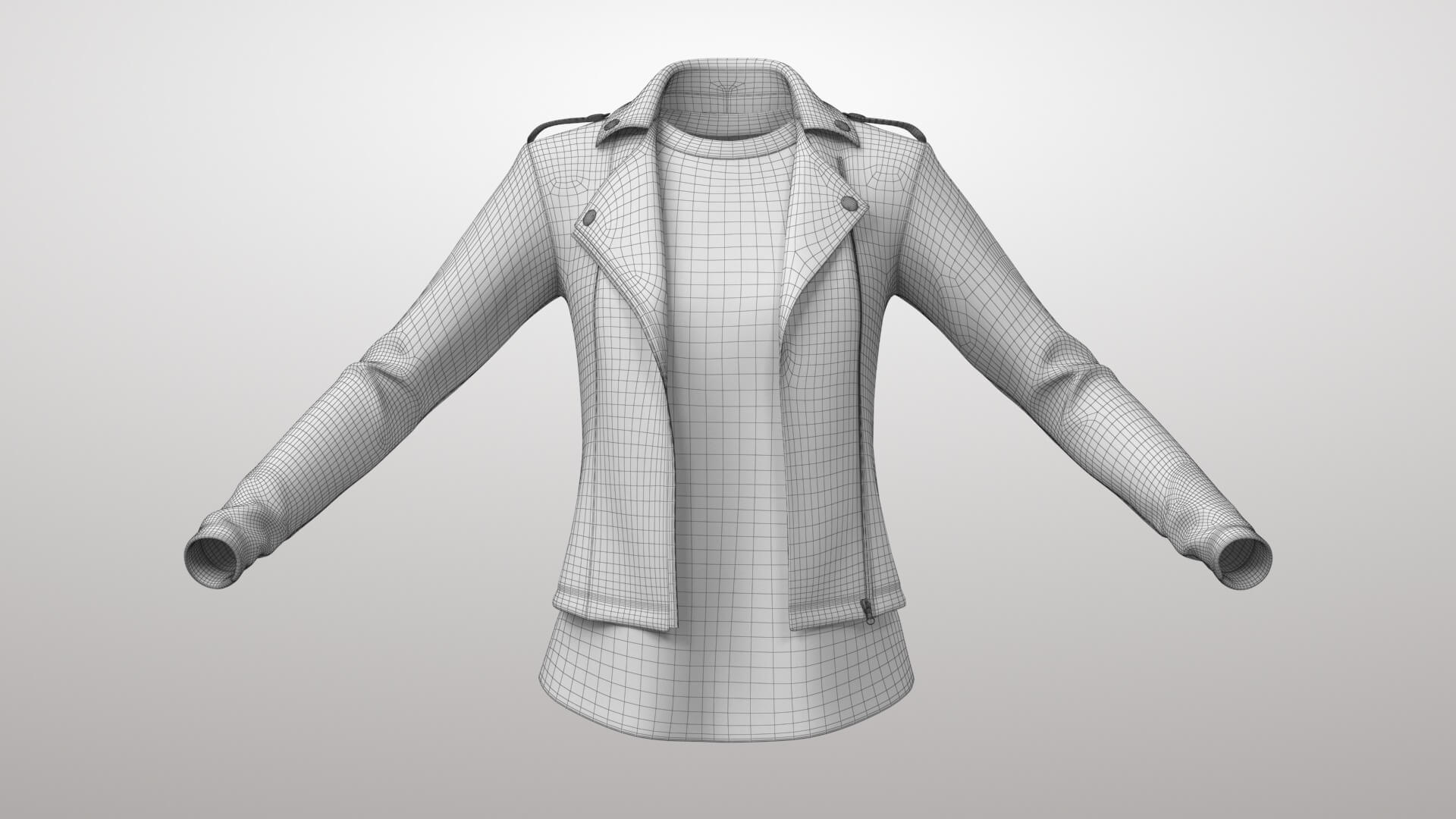 Female Leather Jacket 1v and T-Shirt 2v 3D Model