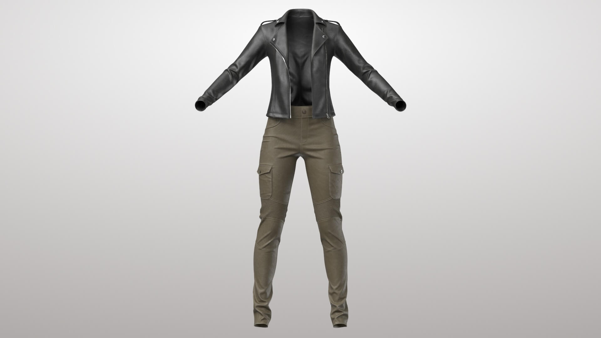 Female Leather Jacket 1v 3D Model