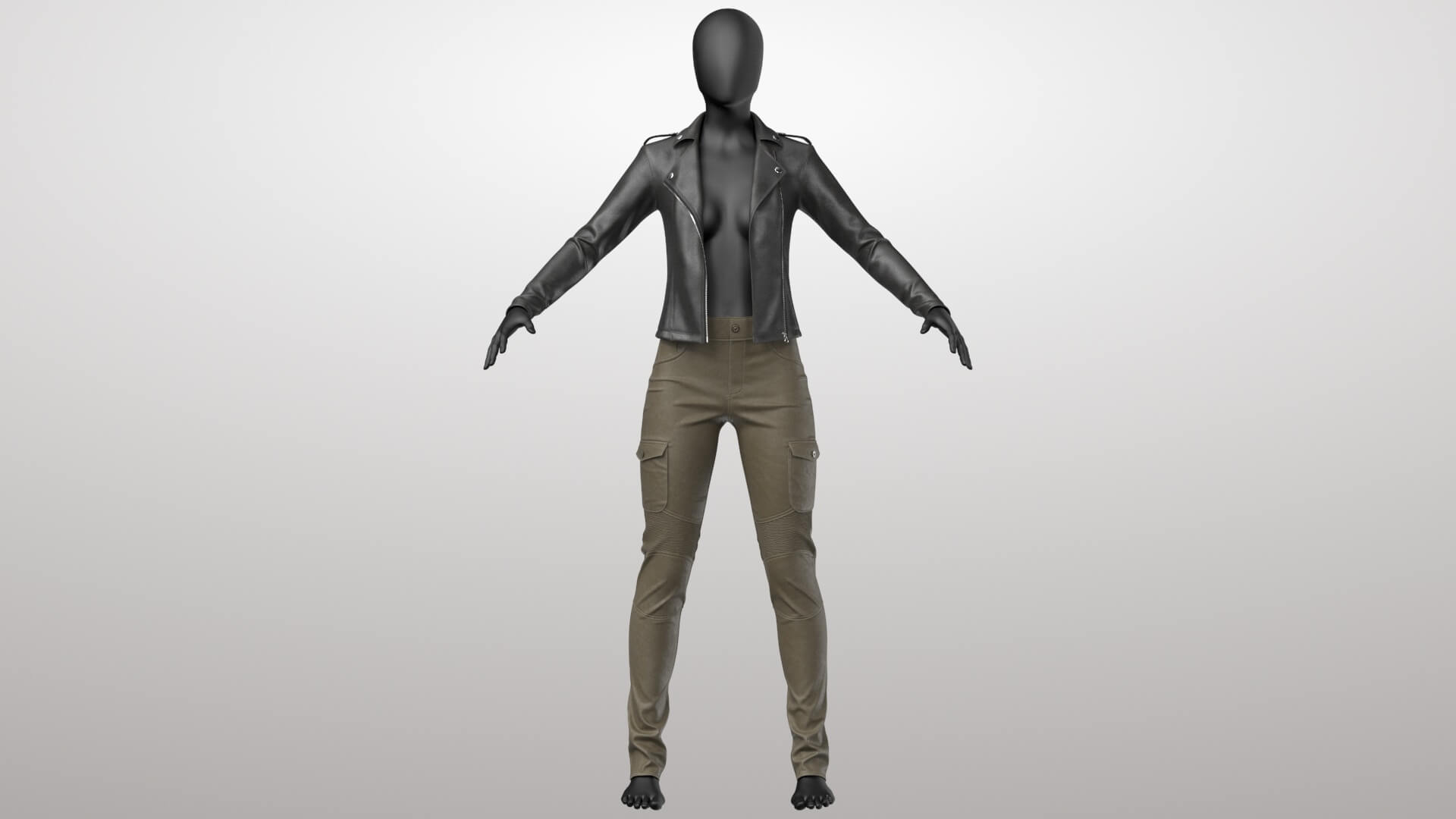 Female Leather Jacket 1v 3D Model