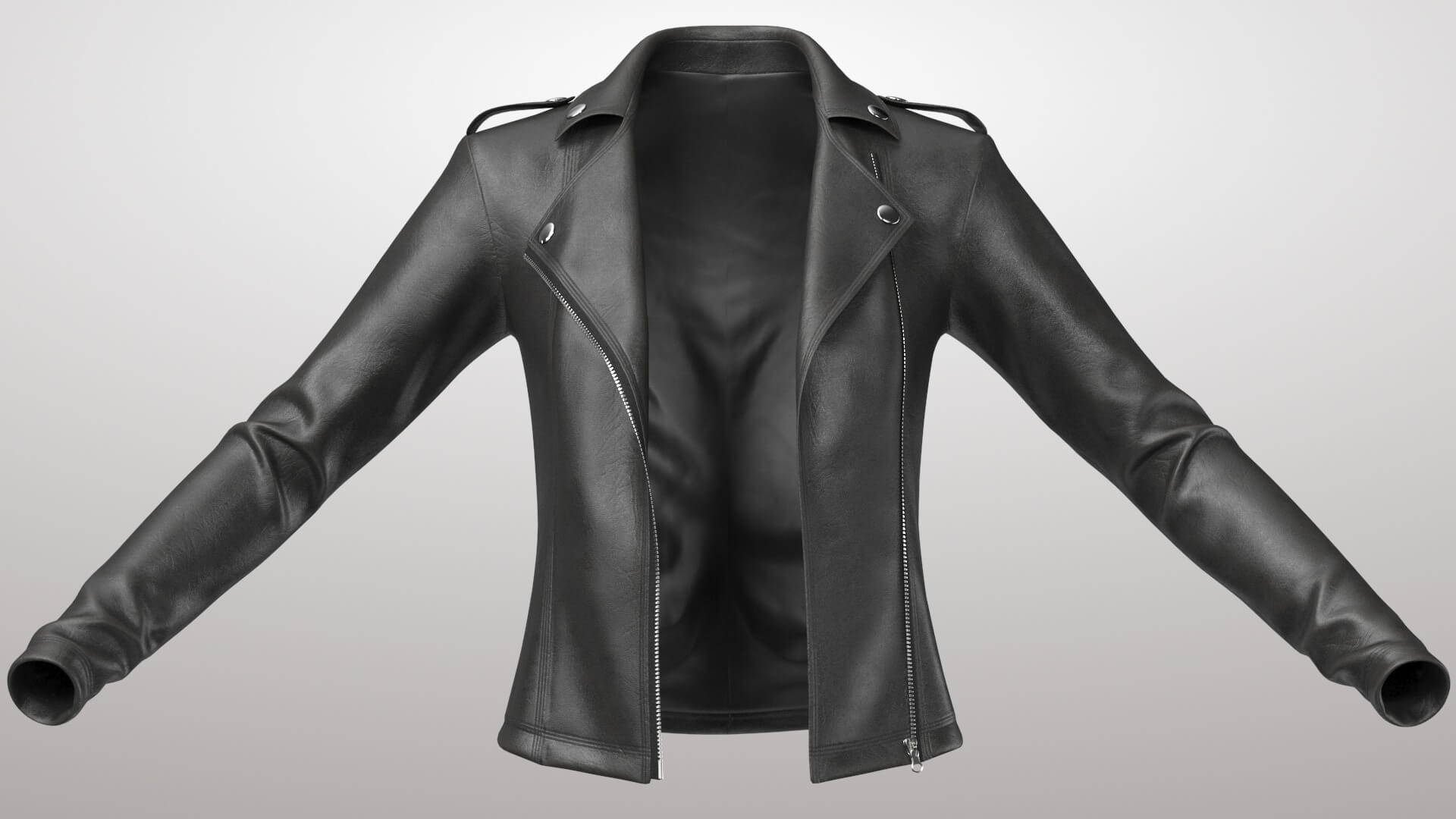 Female Leather Jacket 1v 3D Model