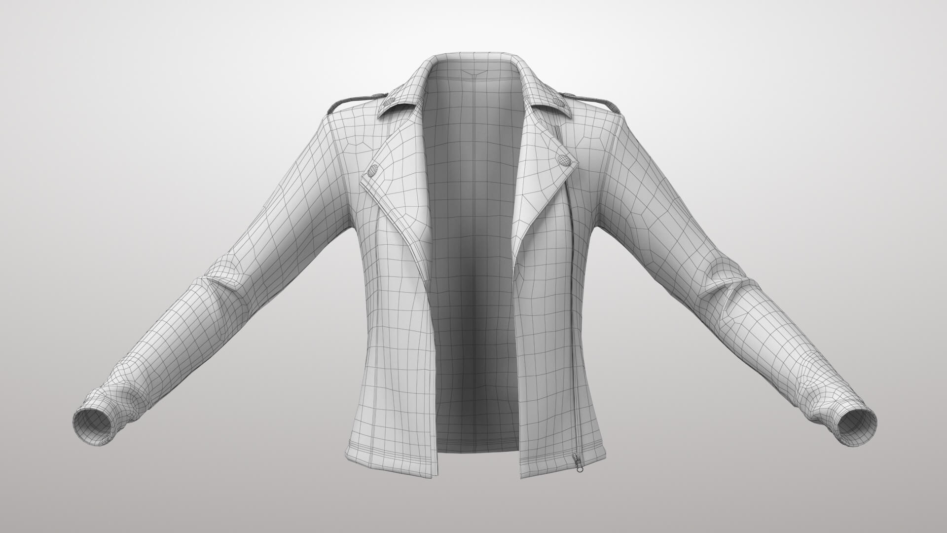 Female Leather Jacket 1v 3D Model