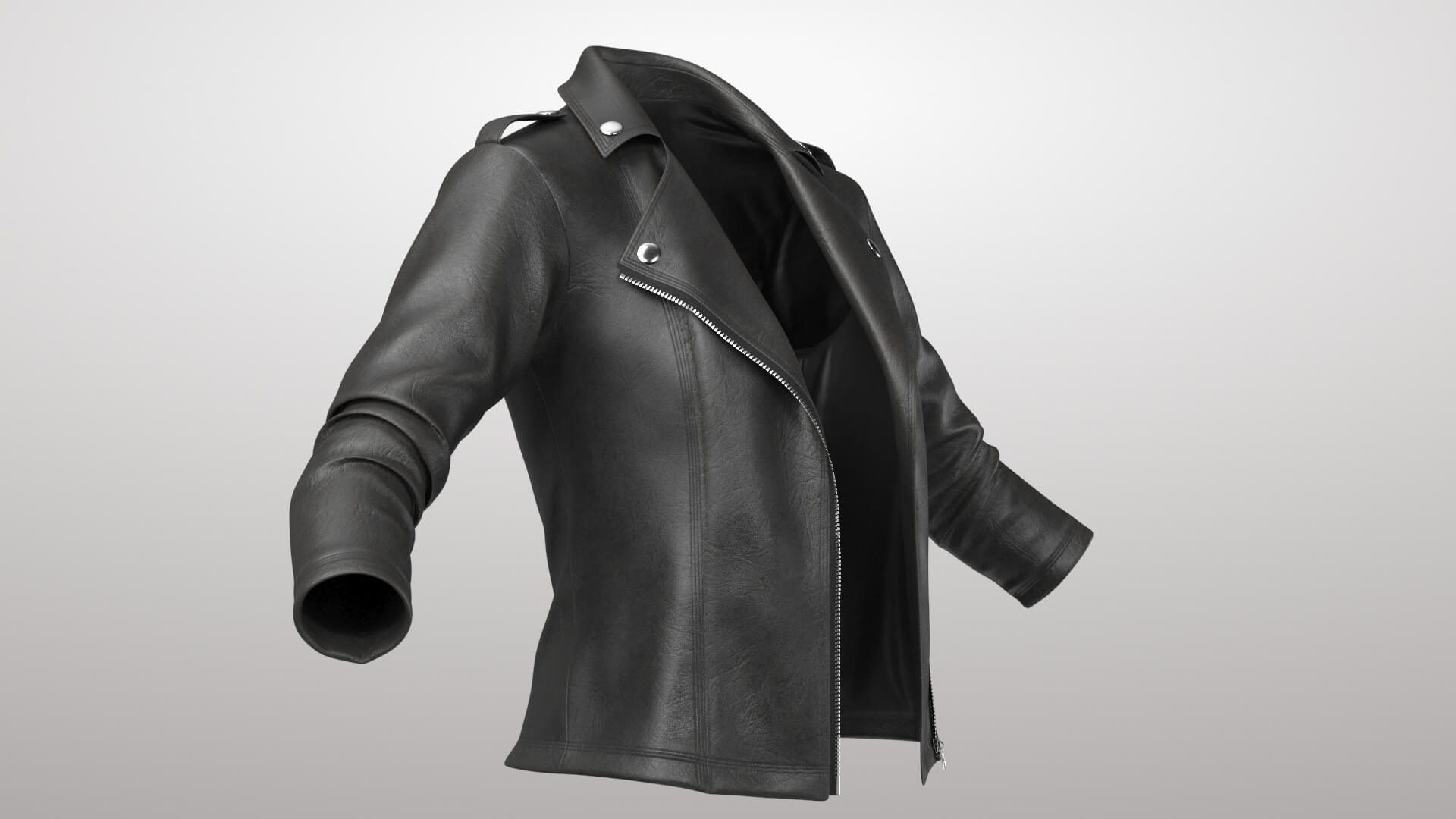 Female Leather Jacket 2v 3D Model