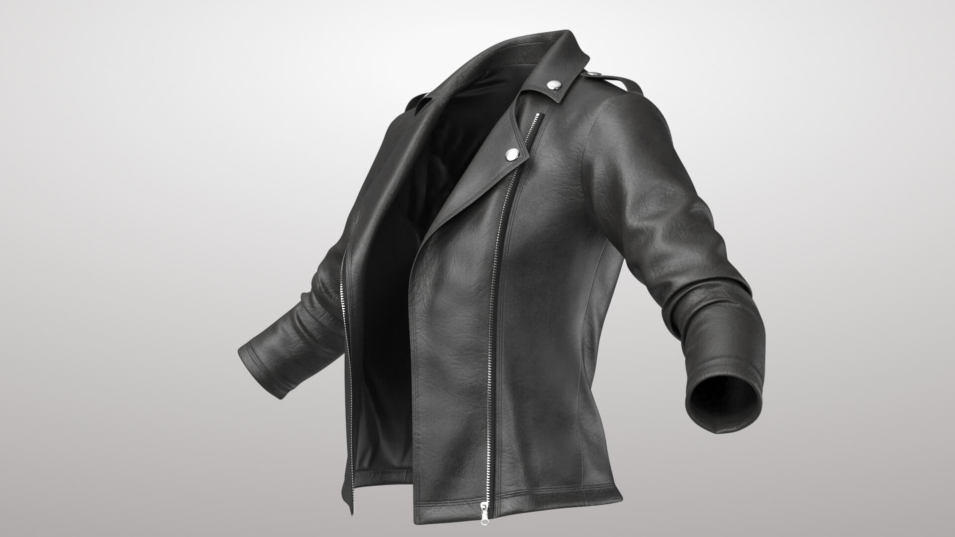 Female Leather Jacket 2v 3D Model
