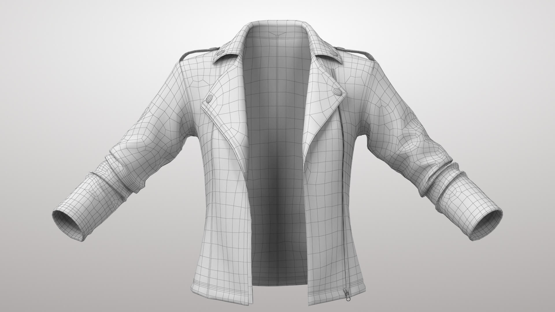 Female Leather Jacket 2v 3D Model