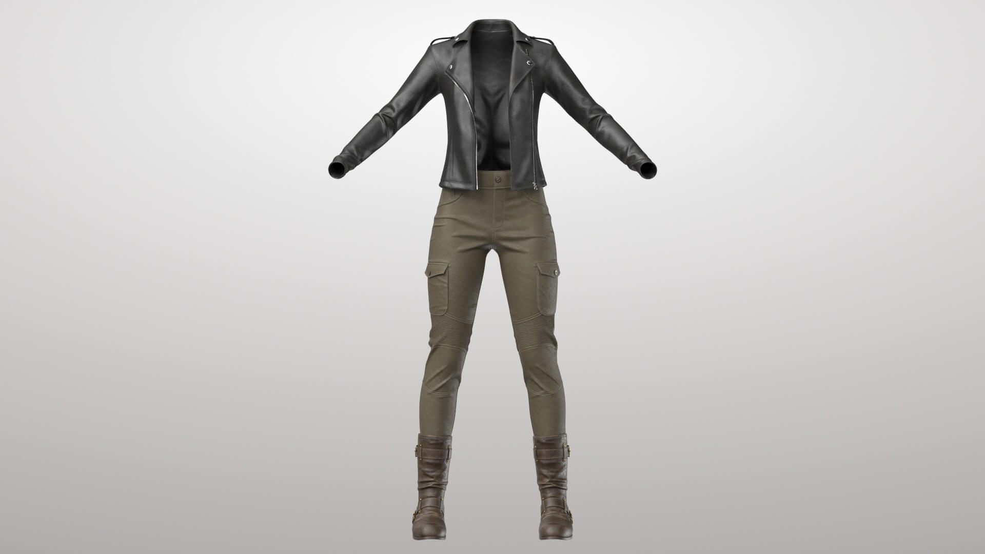 Female Leather Jacket Pants and Boots 1v 3D Model