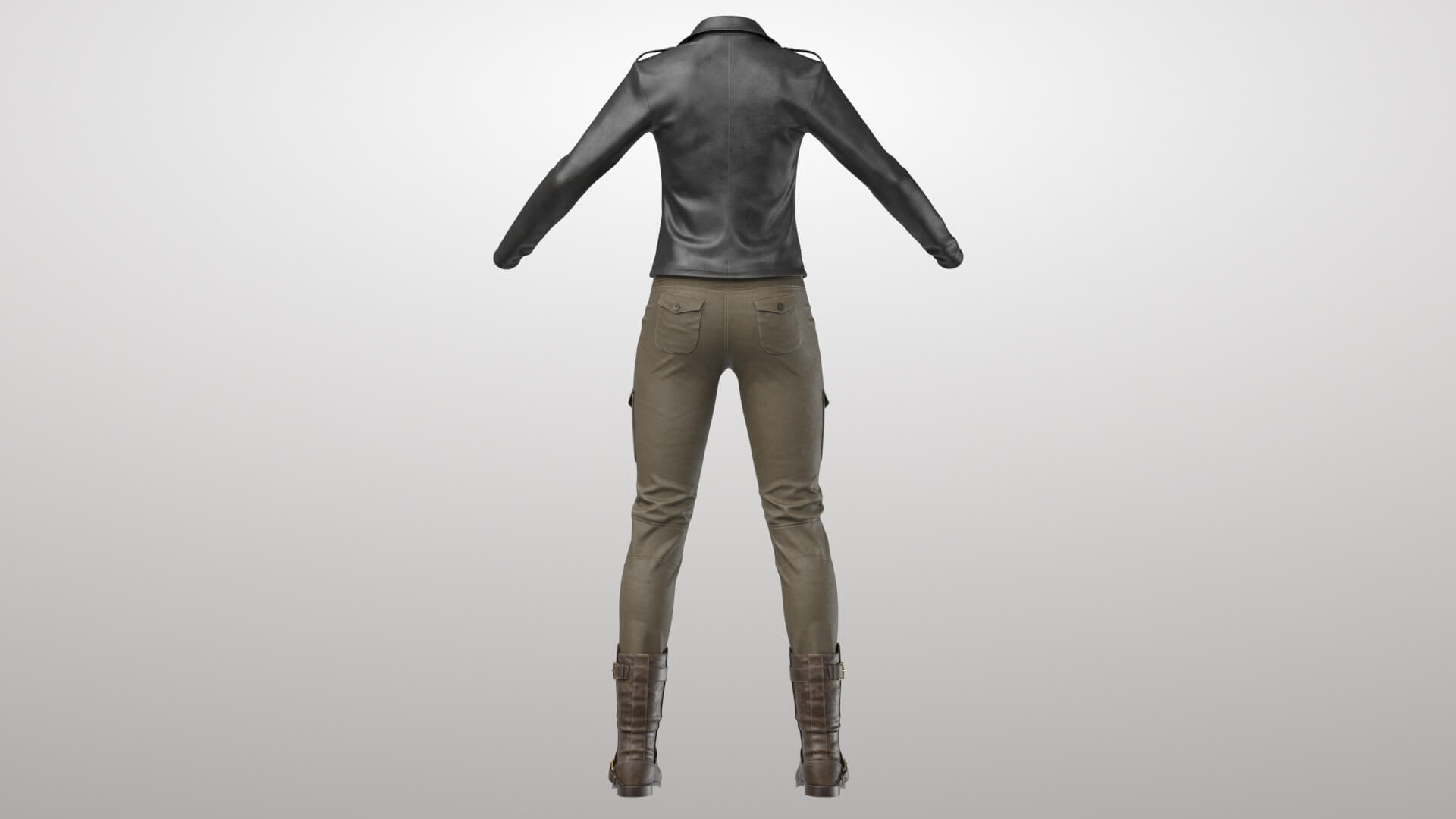 Female Leather Jacket Pants and Boots 1v 3D Model