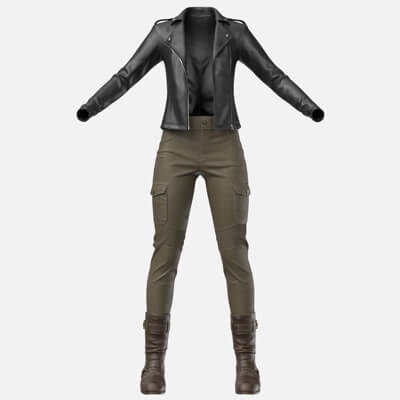 Female Leather Jacket, Pants and Boots 1v
