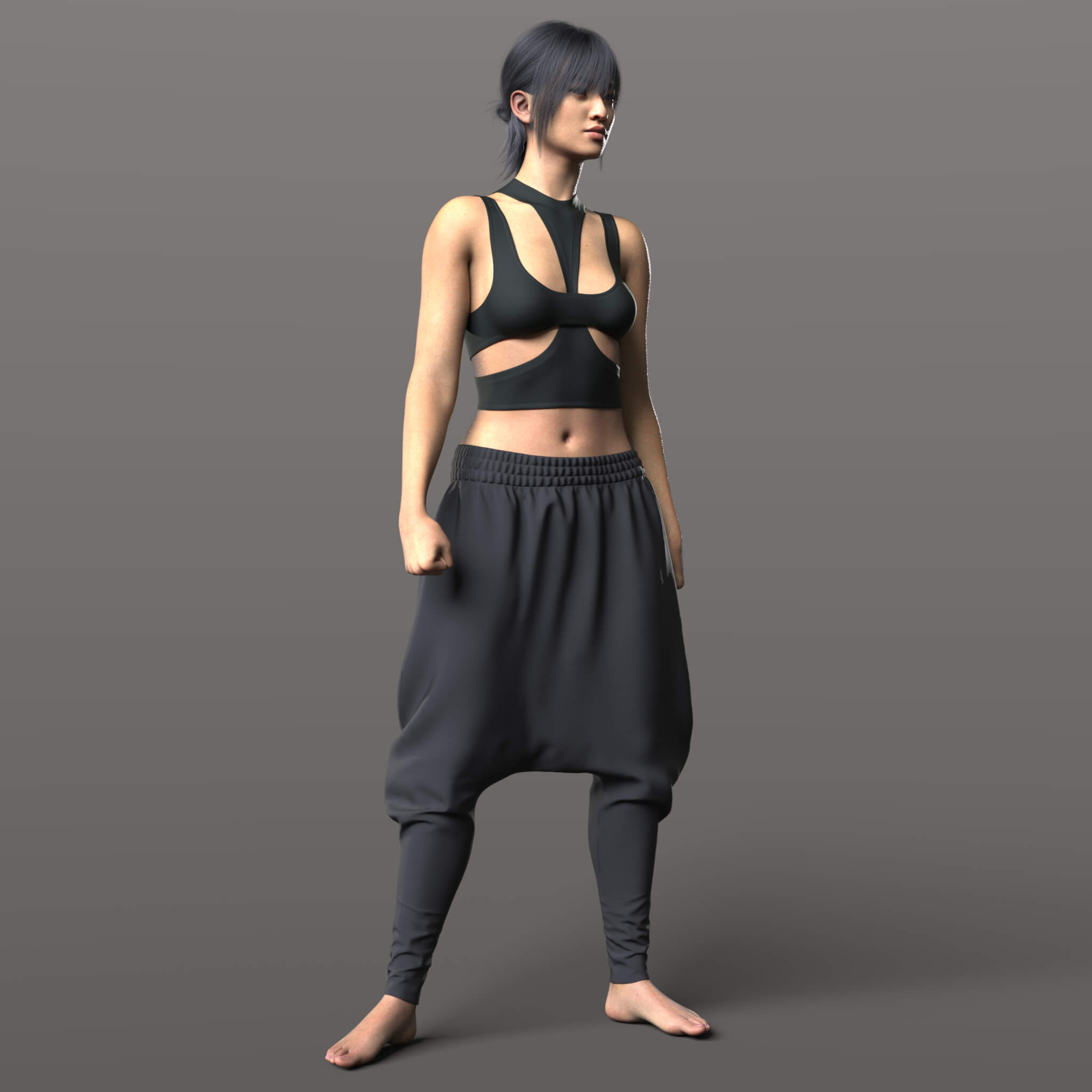 Bodysuit Mask Hood and Wide Pants G9 3D Render, Digital Artwork by Elena_Shvets