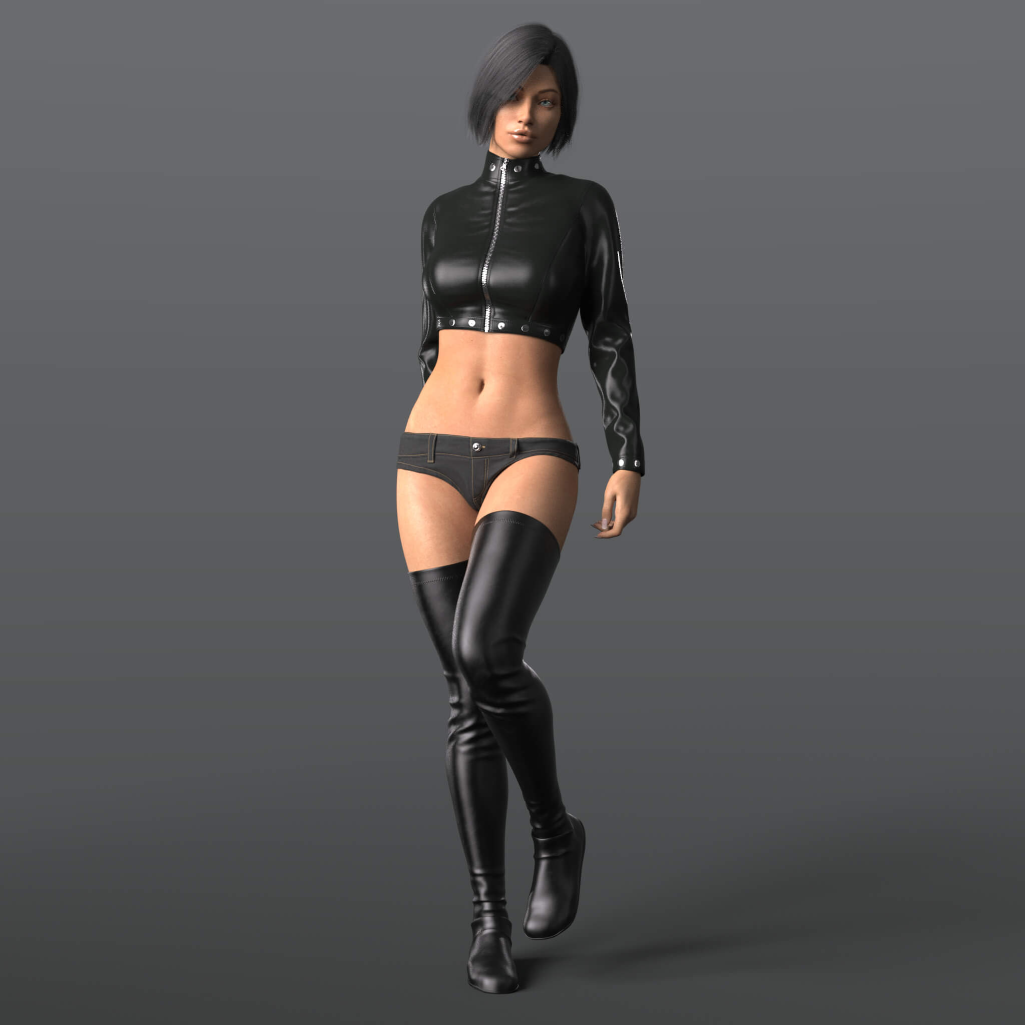 Short Leather Jacket 3D Render, Digital Artwork by Elena_Shvets