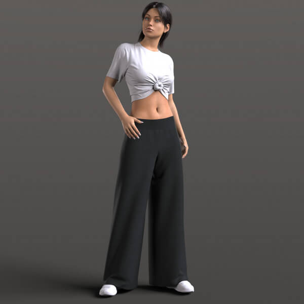 Wide Trousers and Sneakers 2v Shirt with Knot G8 Female