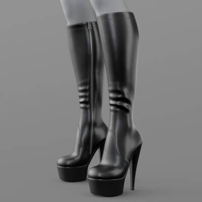 High-Heeled Leather Boots 2V 3D Model