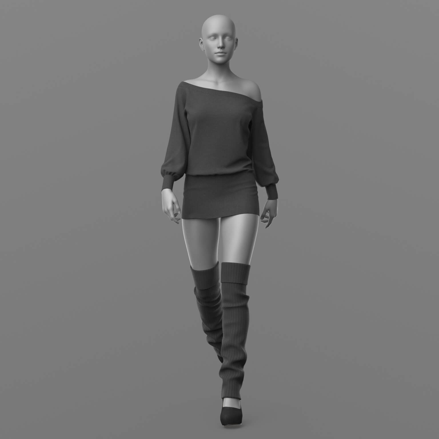 Knitted Dress 2v Knee Socks and Shoes 1v G8 Female Daz Content