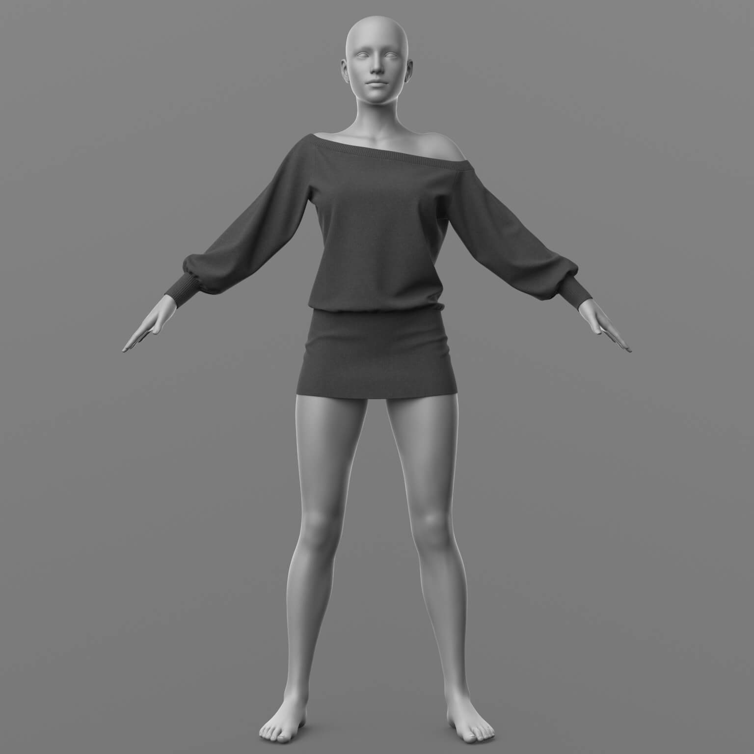 Knitted Dress 2v Knee Socks and Shoes 1v G8 Female Daz Content