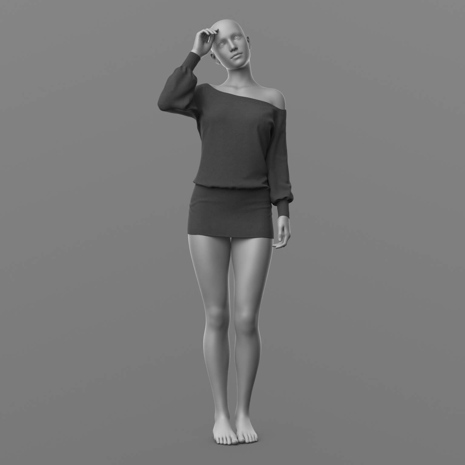 Knitted Dress 2v Knee Socks and Shoes 1v G8 Female Daz Content