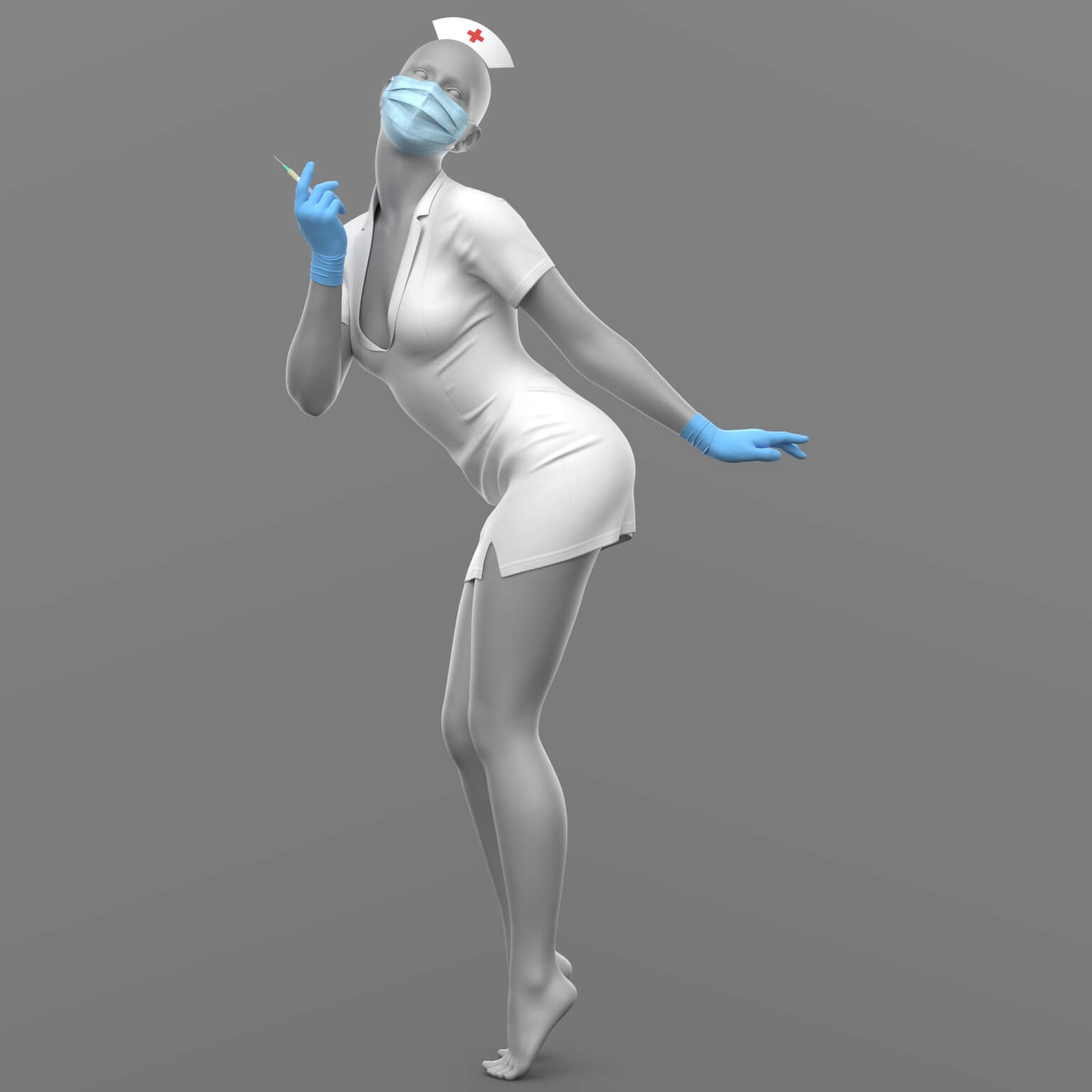Nurse Outfit Surgical Gloves Mask Syringe G9 Daz Content