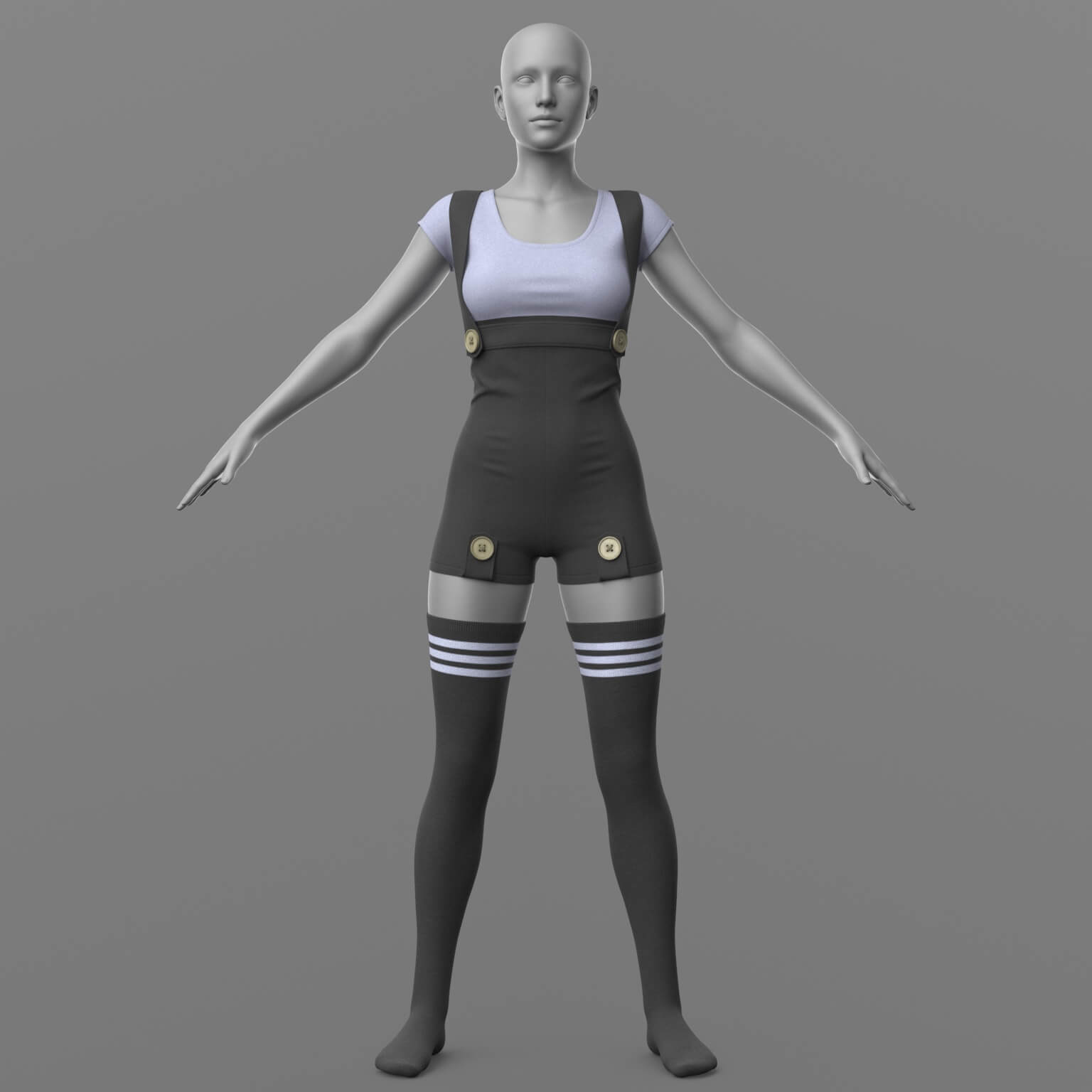 Overall Shirt Stockings G8 Female Daz Content