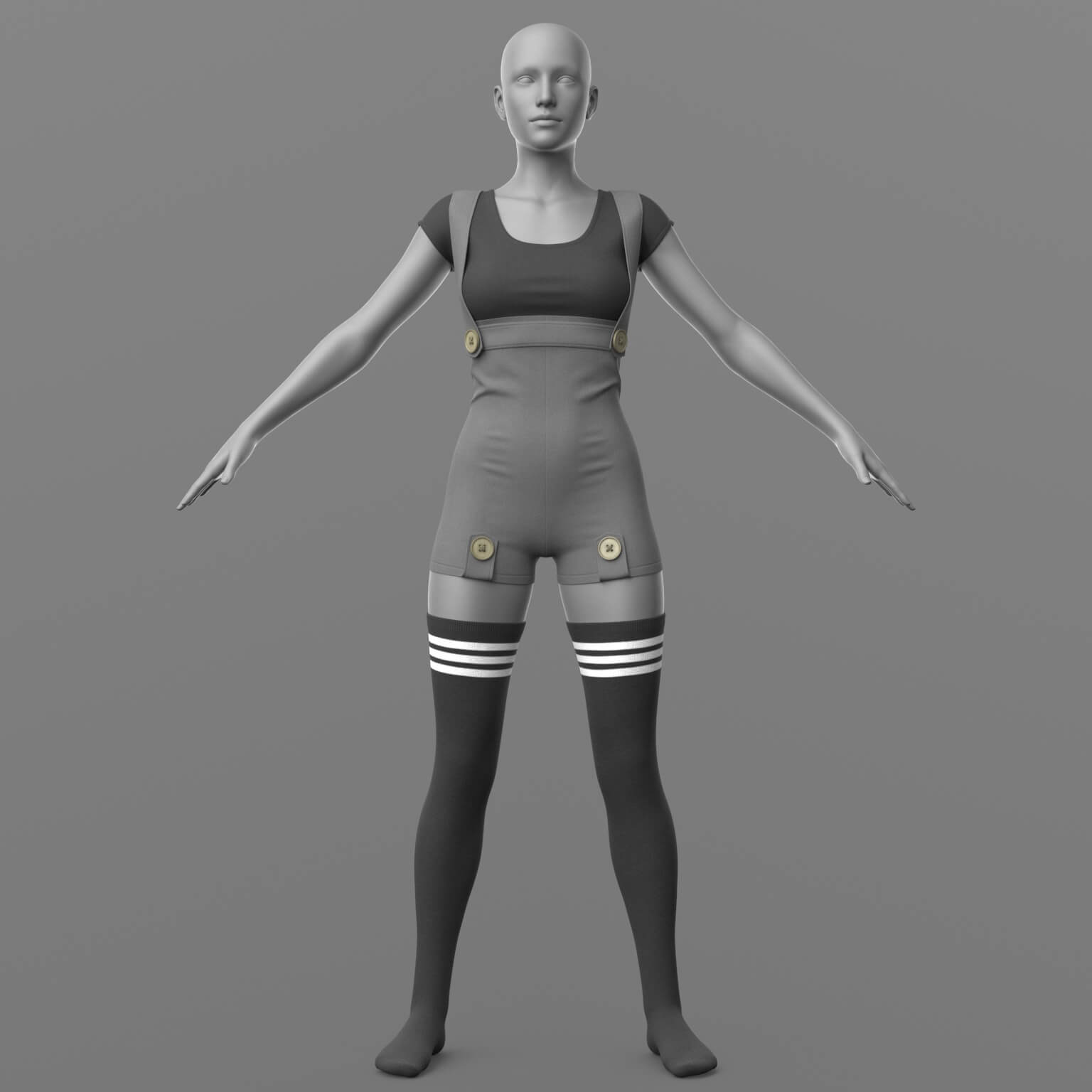 Overall Shirt Stockings G8 Female Daz Content