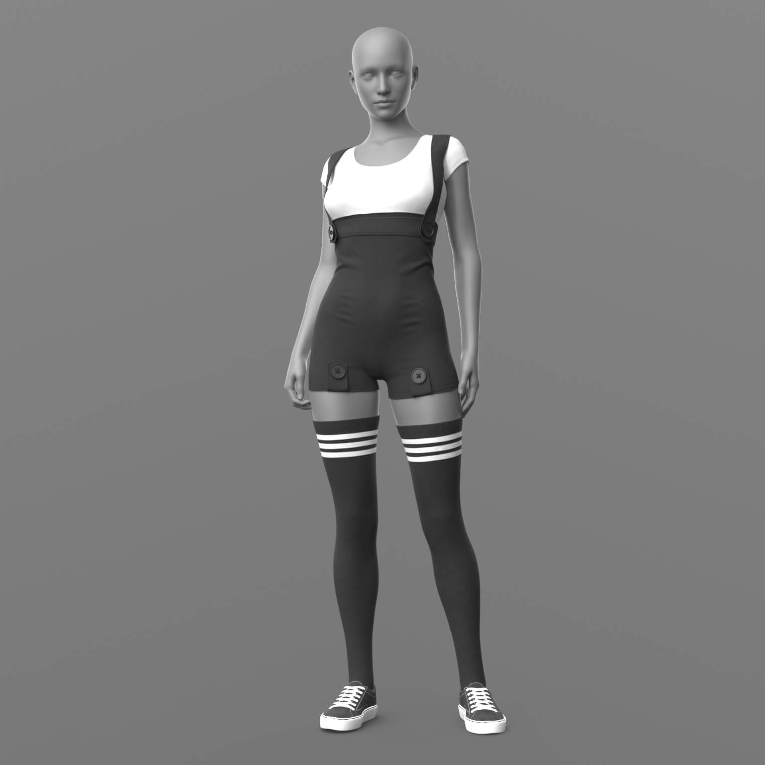 Overall Shirt Stockings Sneakers G8 Female Daz Content