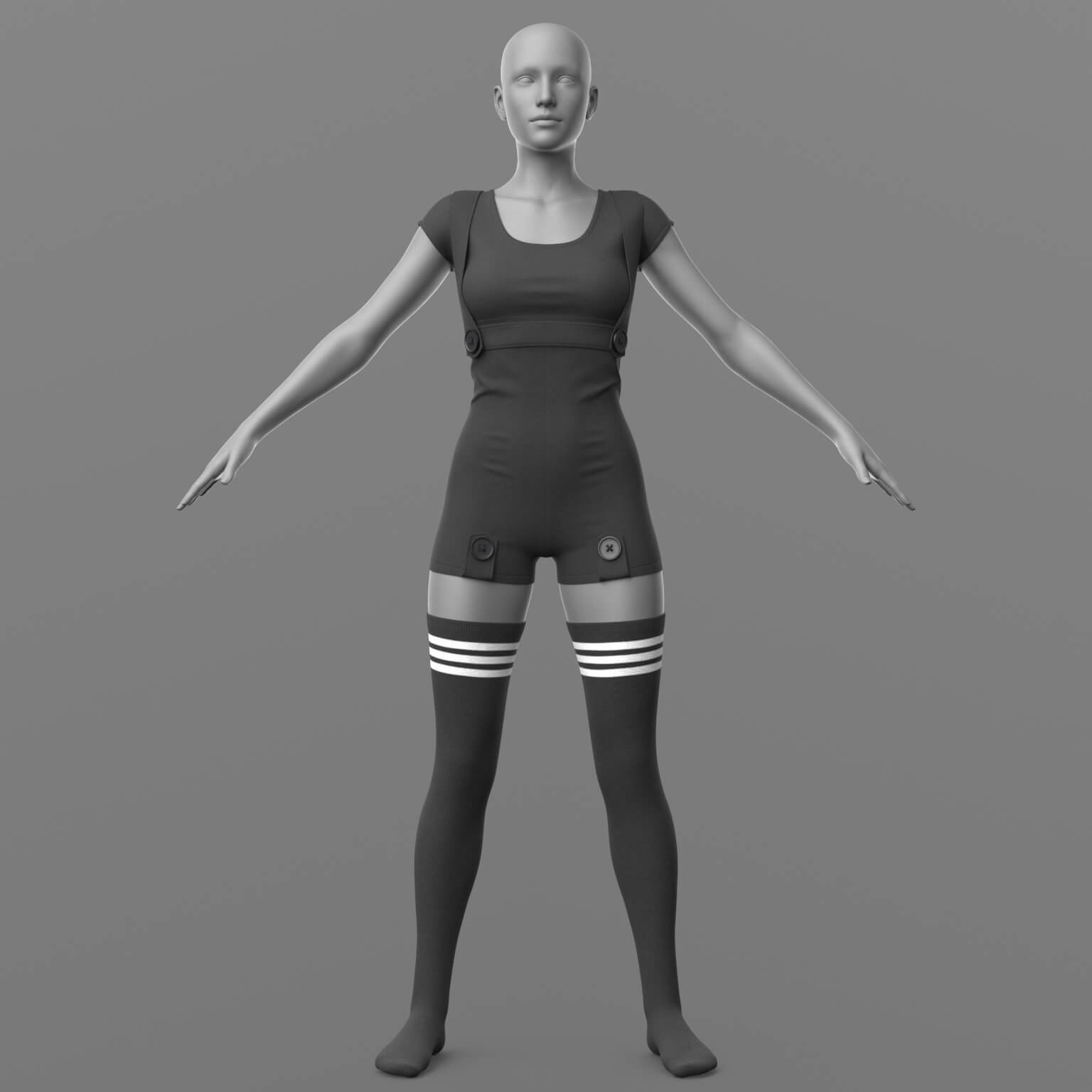 Overall Shirt Stockings Sneakers G8 Female Daz Content
