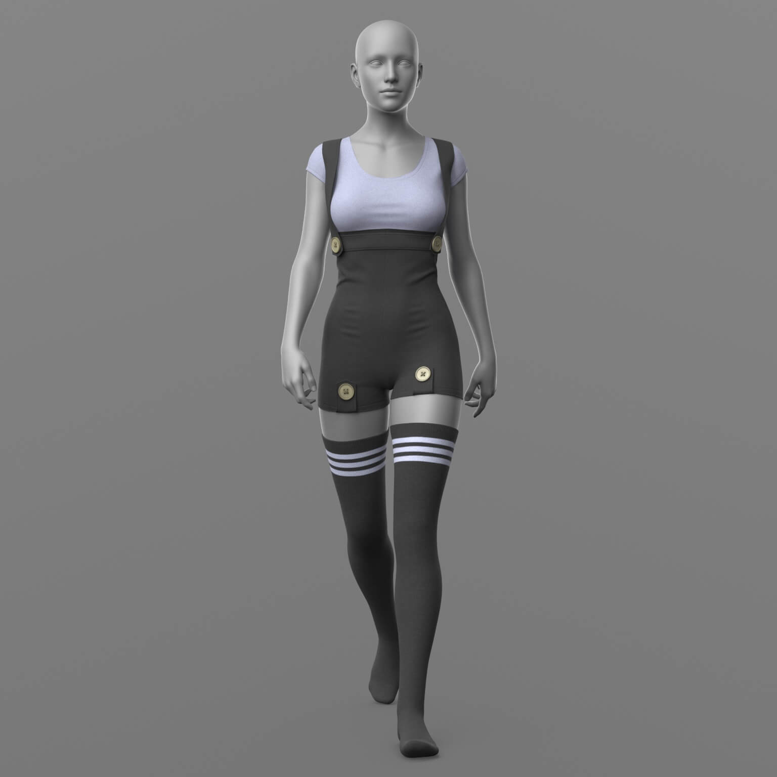 Overall Shirt Stockings Sneakers G8 Female Daz Content