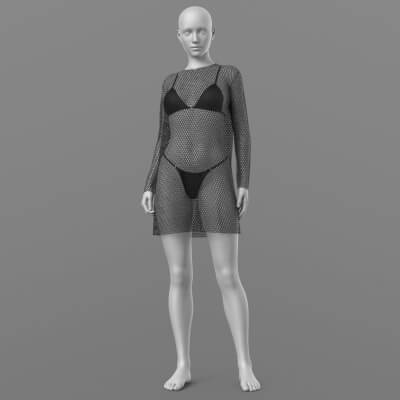 Short Dress 6v Mesh Bra 03v and Panties Straps 4v G8 Female