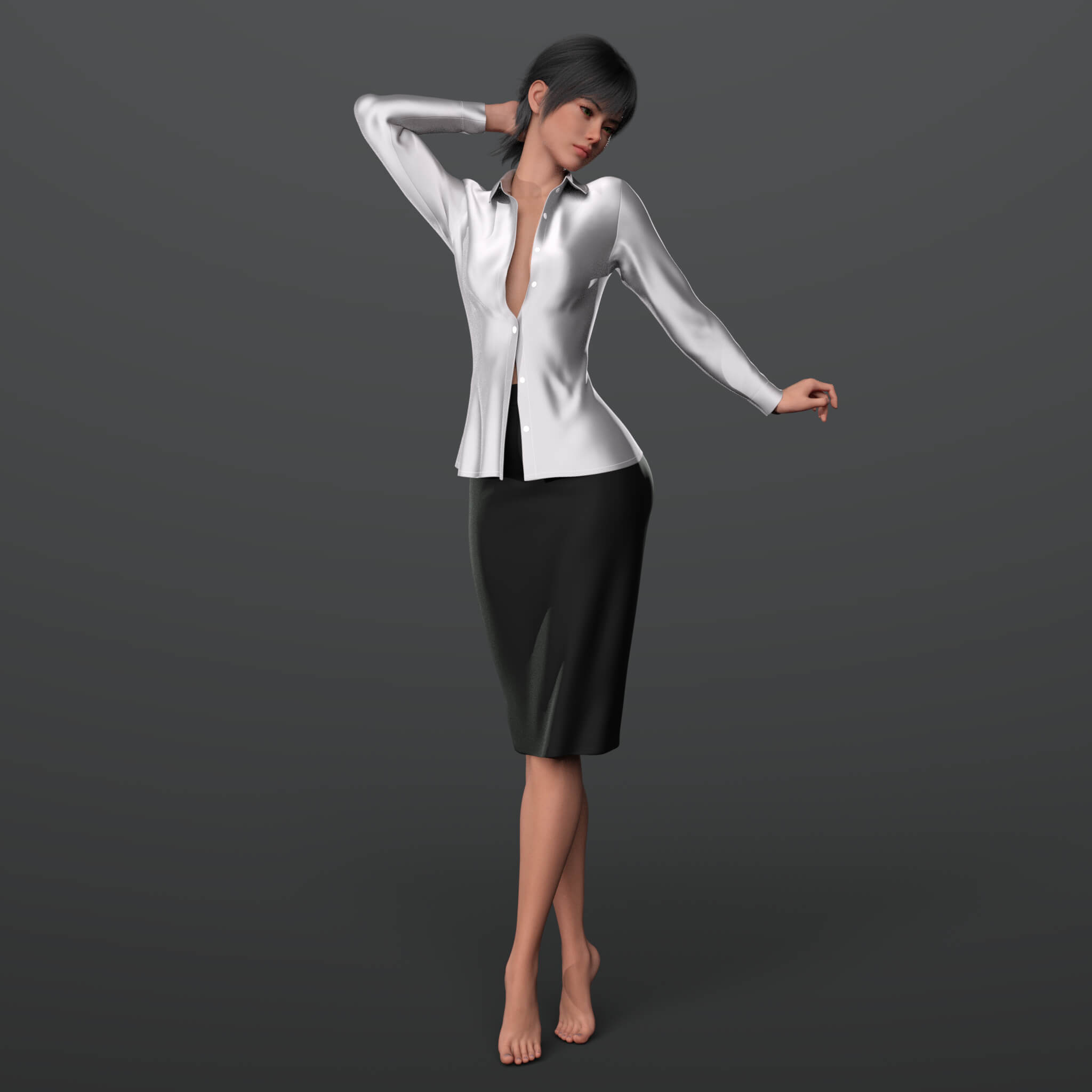 Unbuttoned Blouse and Skirt Long G9 Daz Content
