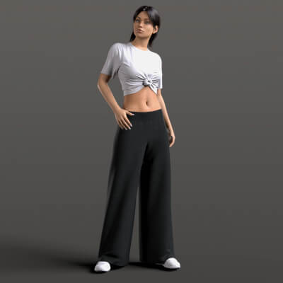 Wide Trousers and Sneakers 2v Shirt with Knot G8 Female
