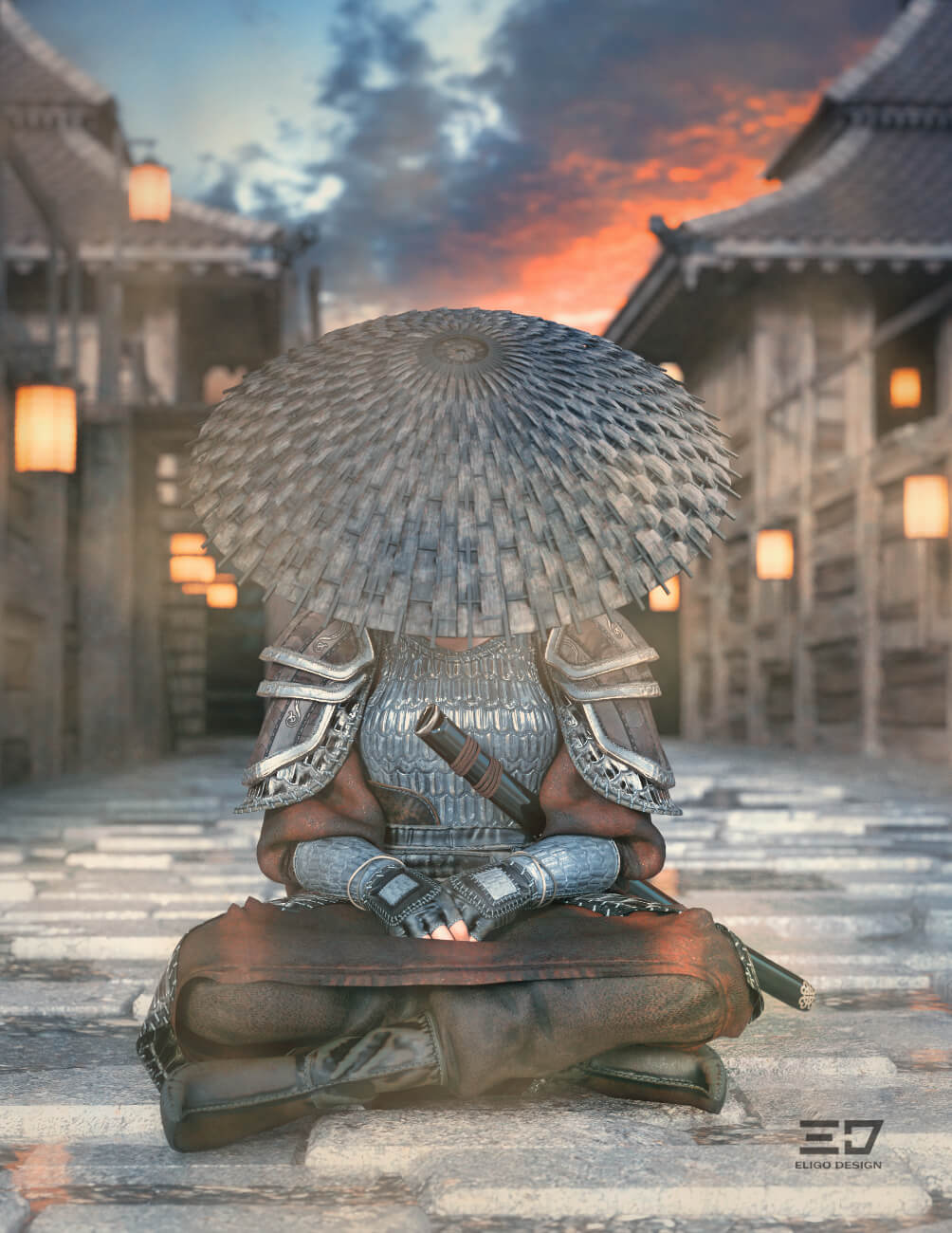 Little Samurai 3D Render, Digital Artwork by eligodesign