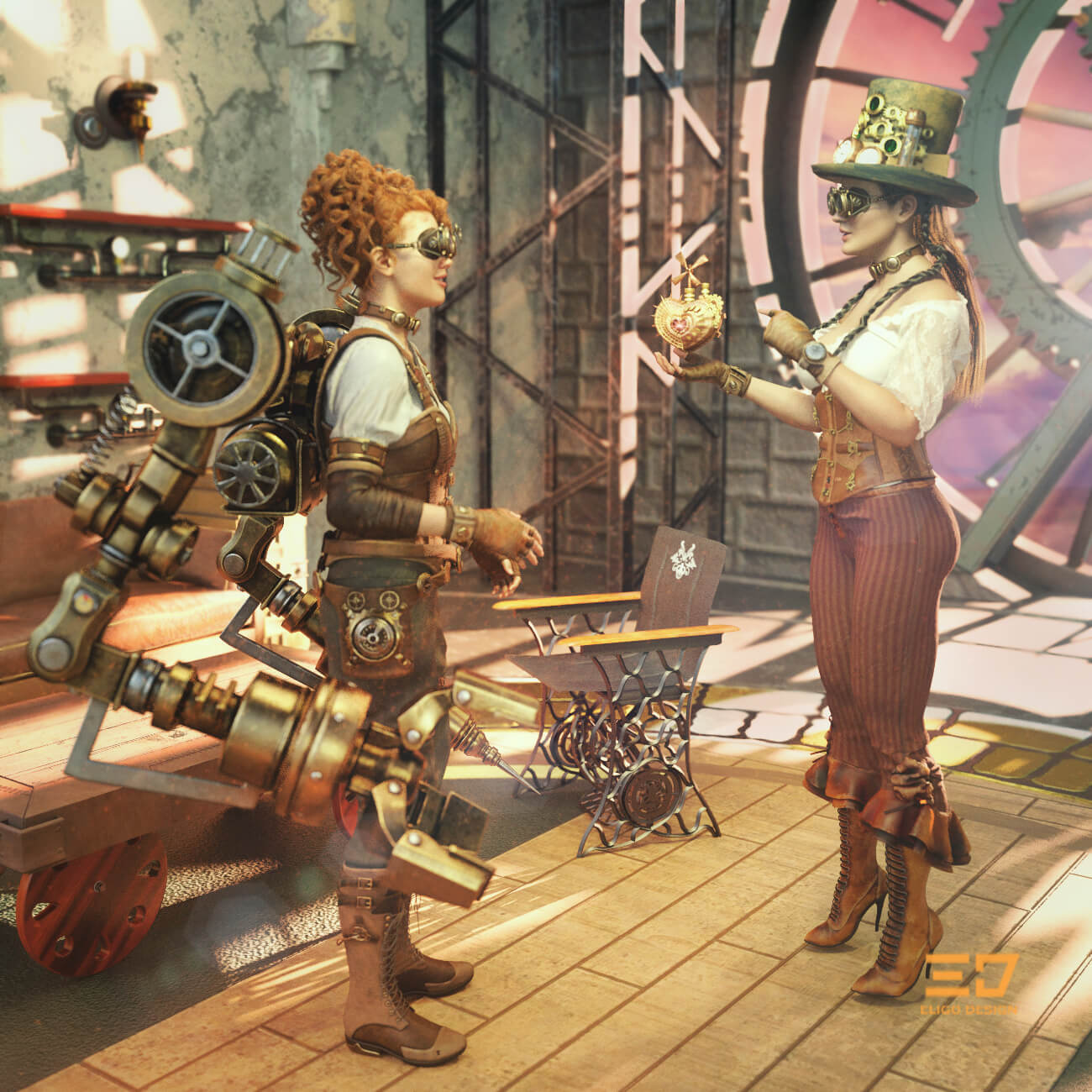 Steampunk Heart 3D Render, Digital Artwork by eligodesign