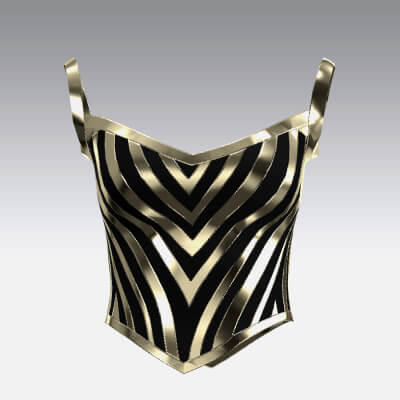 Black Metallic Gold Color Detail Corset Blouse