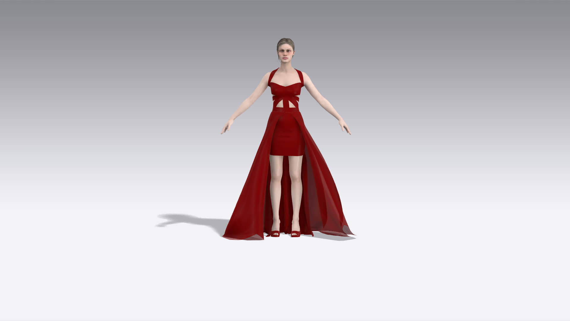 Burgundy Color Blouse Ferris Wheel and Skirt Asymmetric Dres 3D Model
