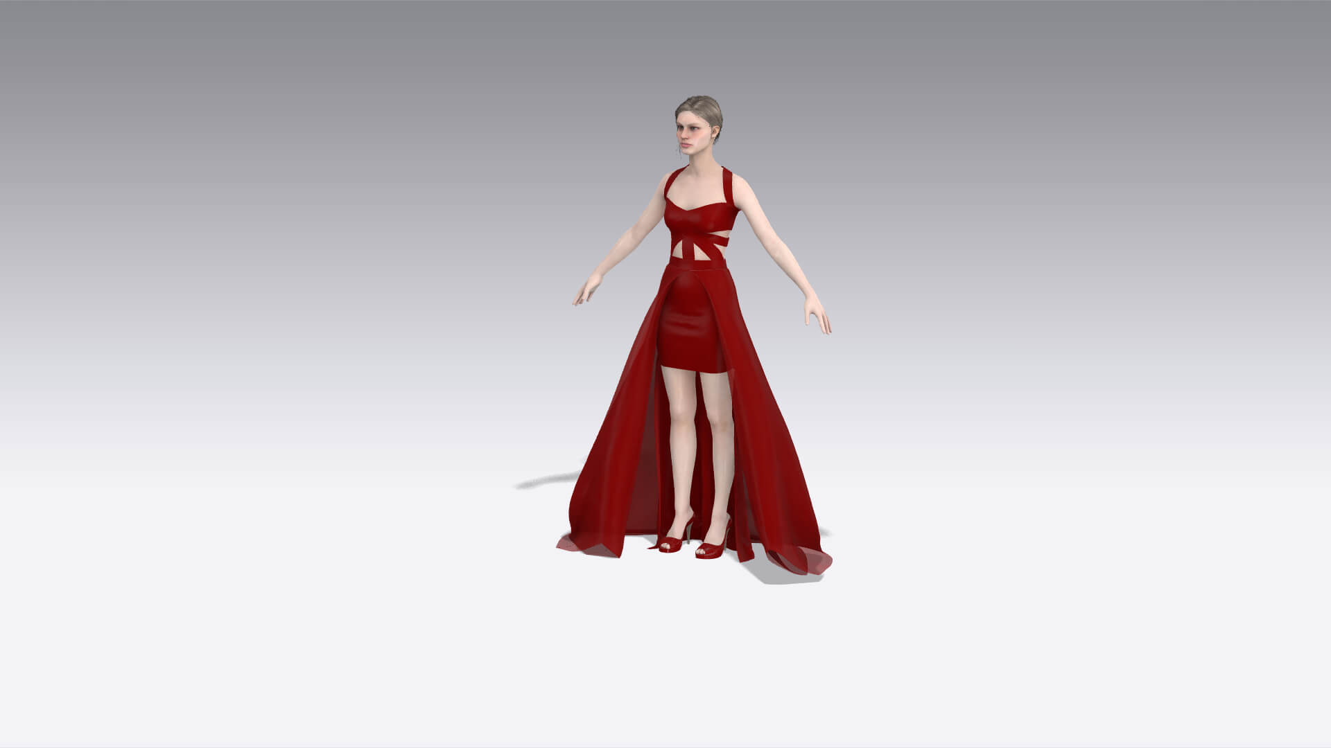Burgundy Color Blouse Ferris Wheel and Skirt Asymmetric Dres 3D Model