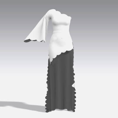 Cloud Dress Asymmetric Scallop Skirt Modern Look 3D Model