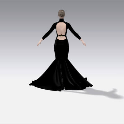 Dress Black Color Fish Tail Skirt Back Belt Modern Look 3D Model