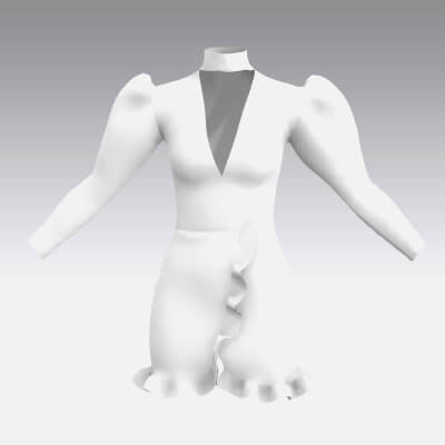 Dress White Color Turtle Neckline and Watermelon Sleeve Long 3D Model