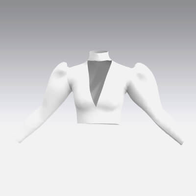 Blouse White Color Turtle Neckline and Watermelon Sleeve Long