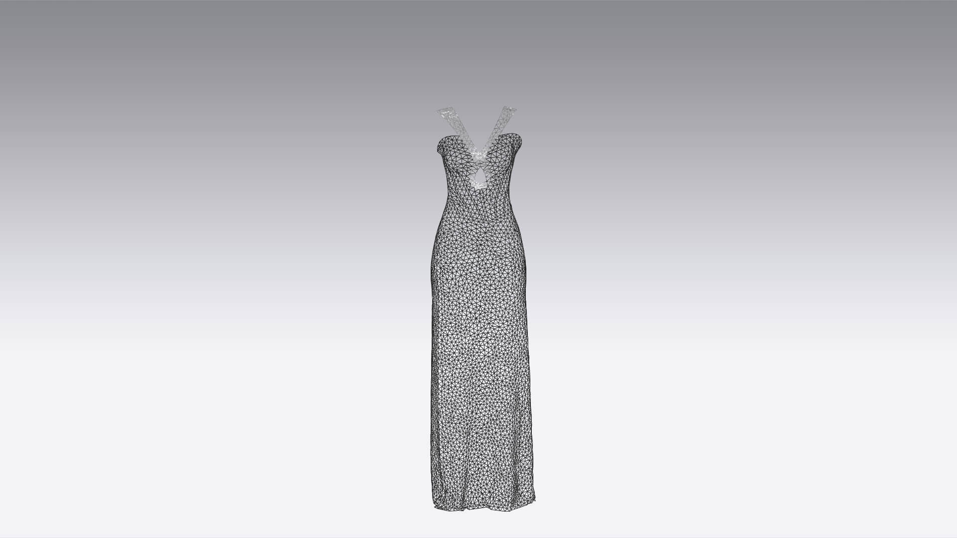 Heart Neckline Strap Detail Dress Long Modern Fashion 3D Model