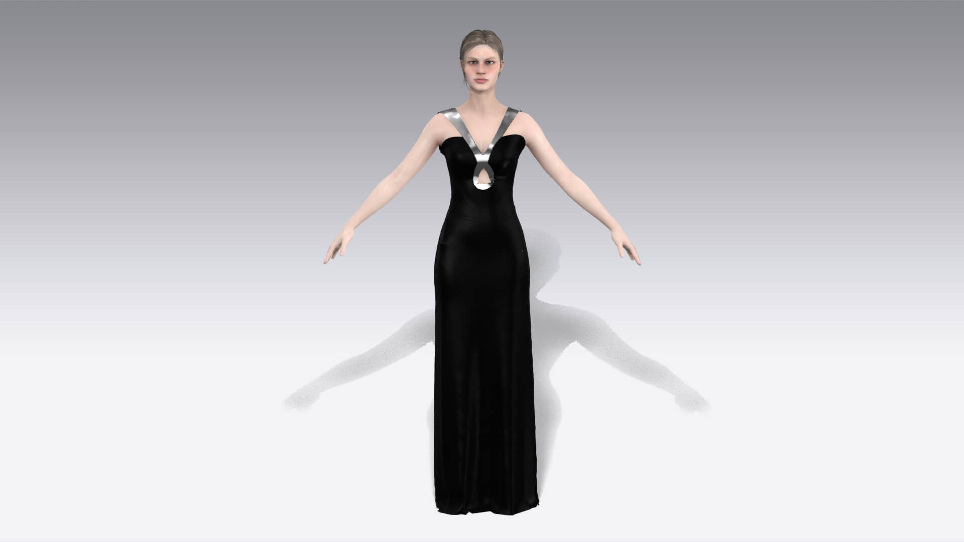 Heart Neckline Strap Detail Dress Long Modern Fashion 3D Model