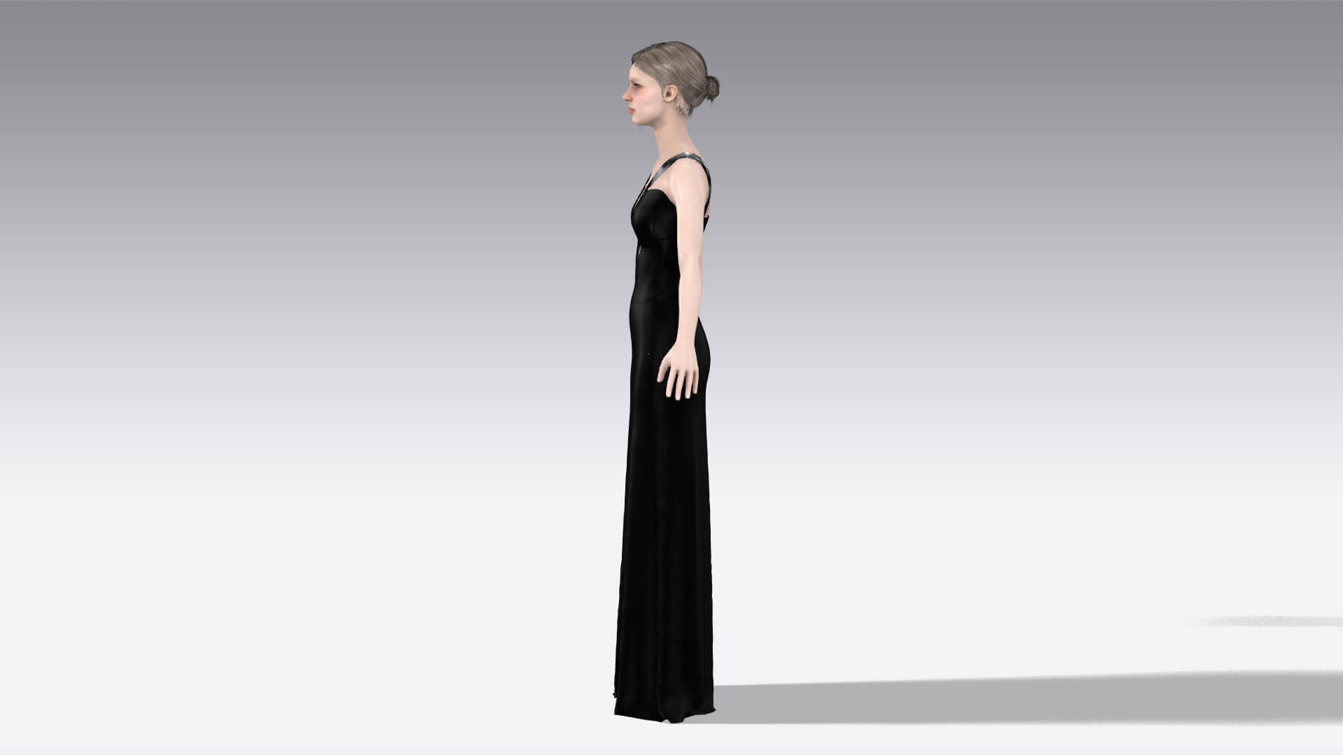 Heart Neckline Strap Detail Dress Long Modern Fashion 3D Model