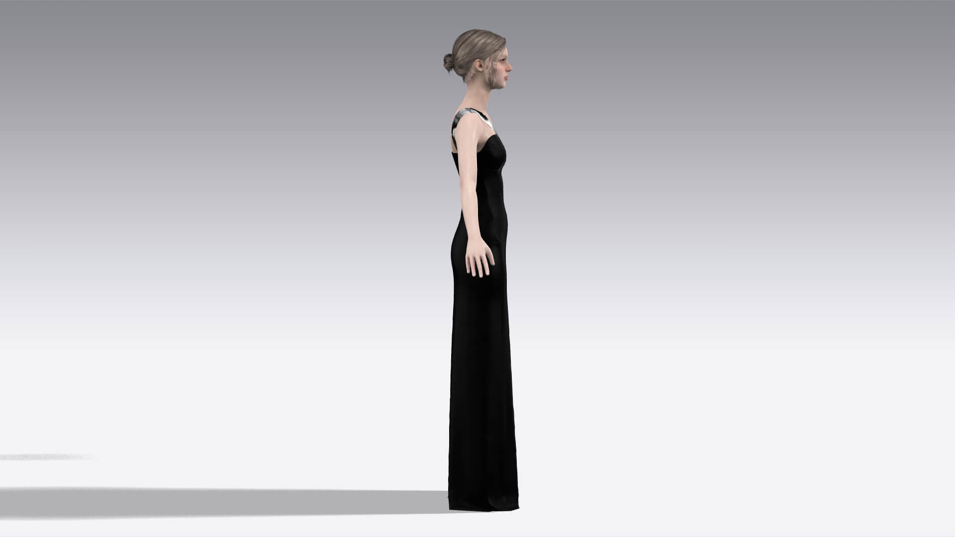 Heart Neckline Strap Detail Dress Long Modern Fashion 3D Model
