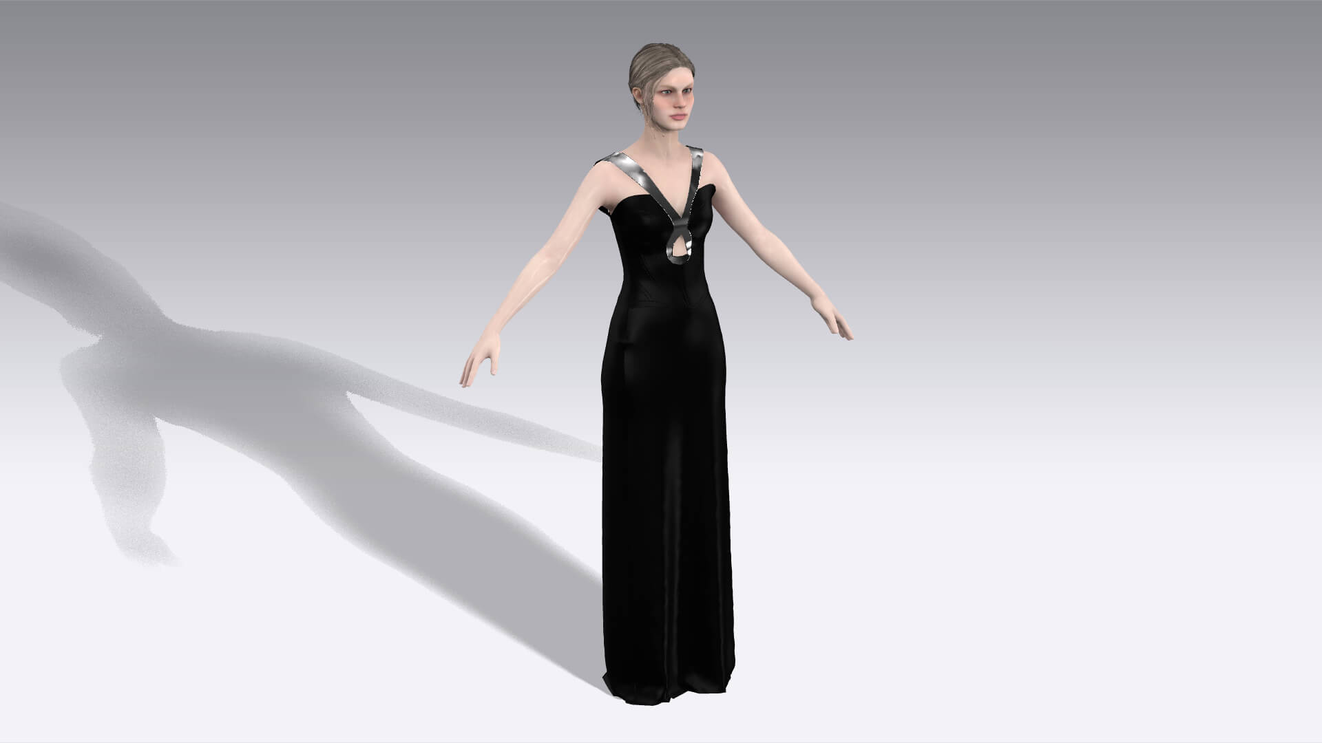Heart Neckline Strap Detail Dress Long Modern Fashion 3D Model