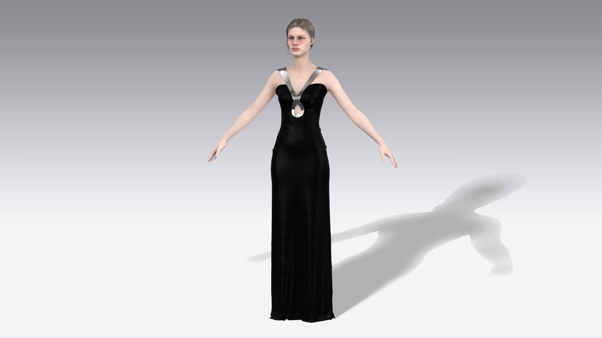 Heart Neckline Strap Detail Dress Long Modern Fashion 3D Model