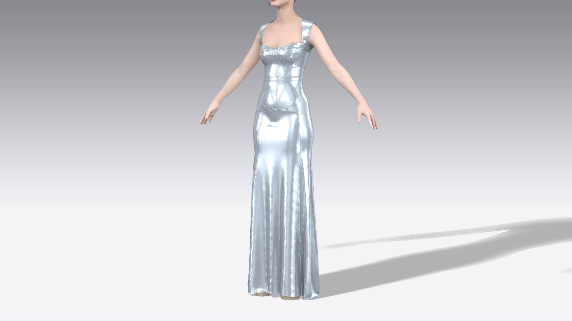 Heart Neckline Strap Detail Dress 3D Model