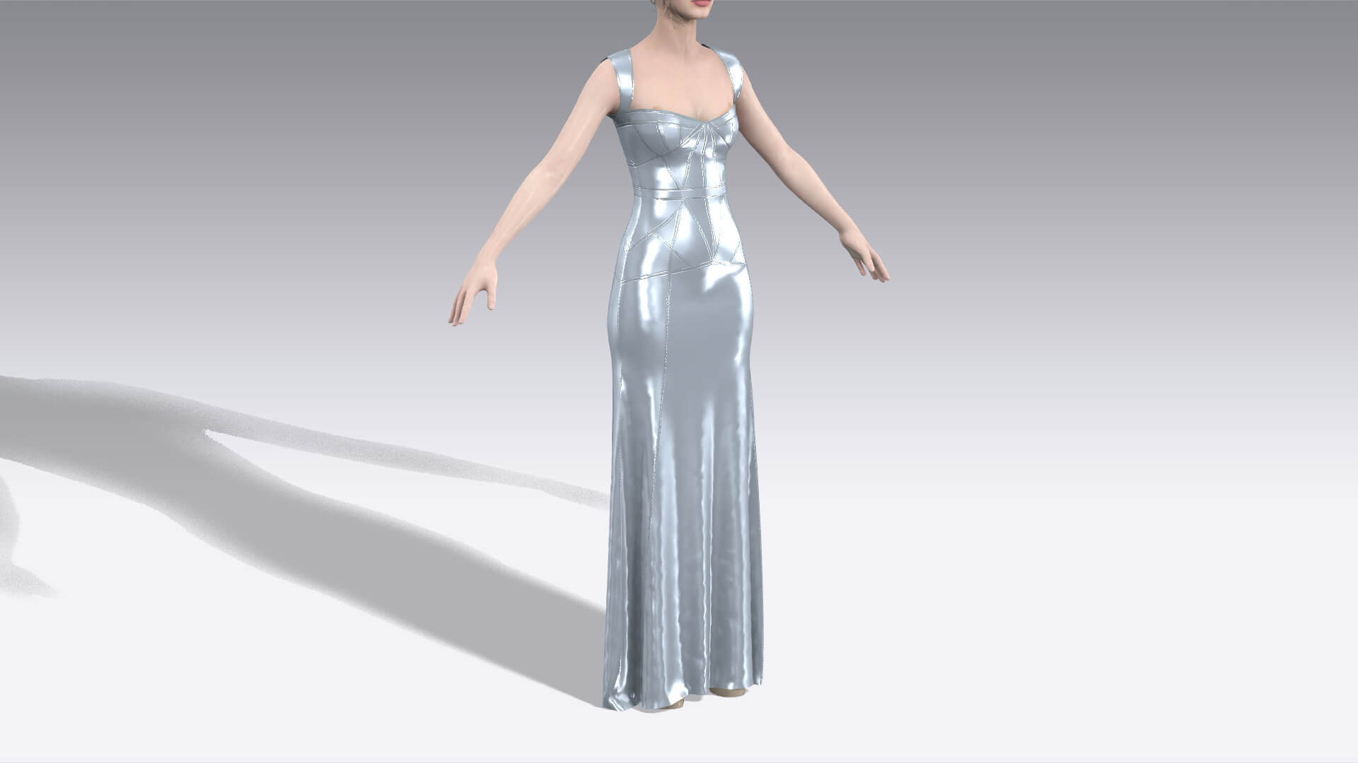 Heart Neckline Strap Detail Dress 3D Model
