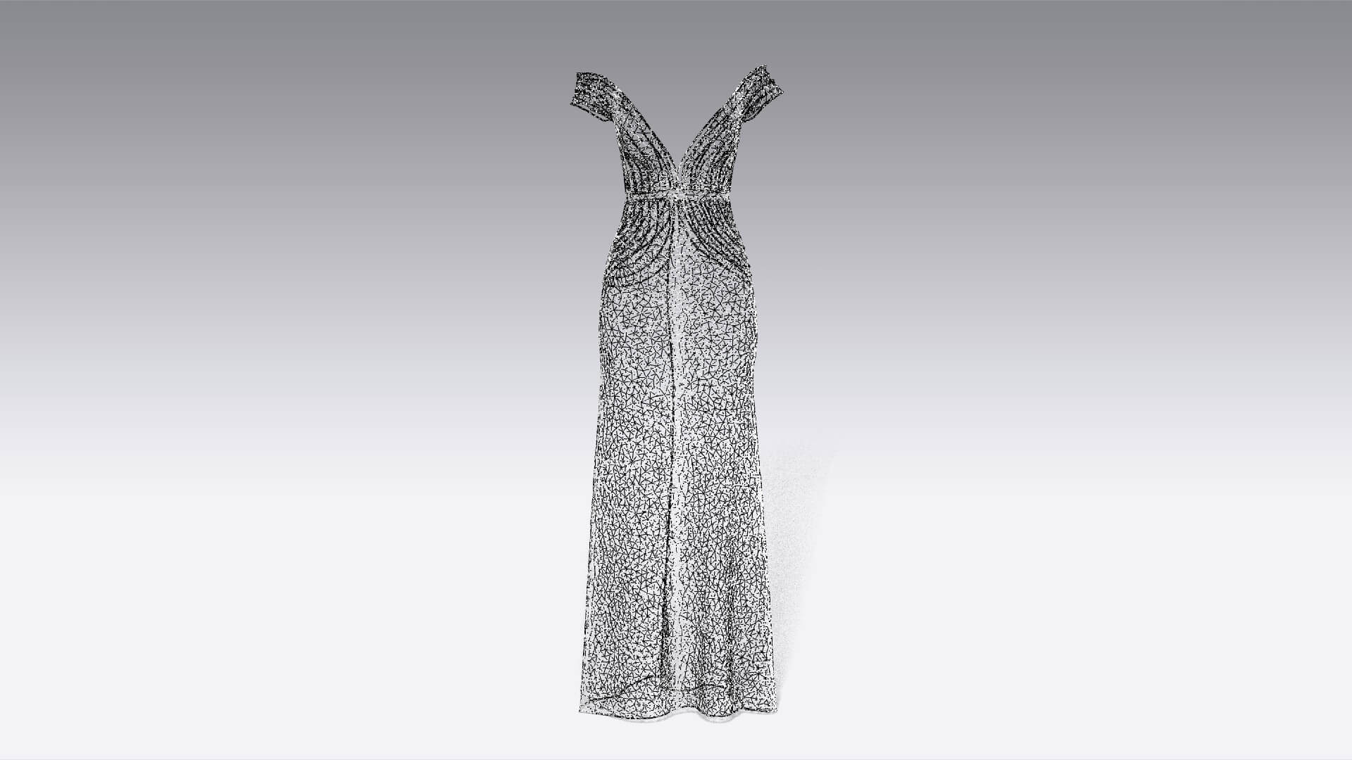 Layer Dress Low Sleeve Detail Long Dress 3D Model